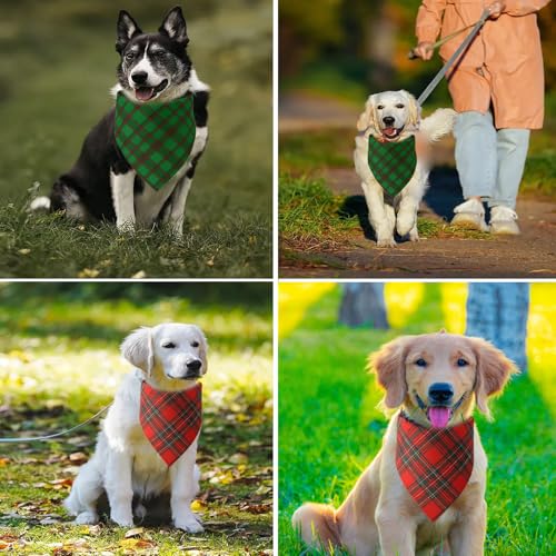 2 Pack Christmas Dog Bandanas Scarf for Boy and Girl (Red Green-Christmas)