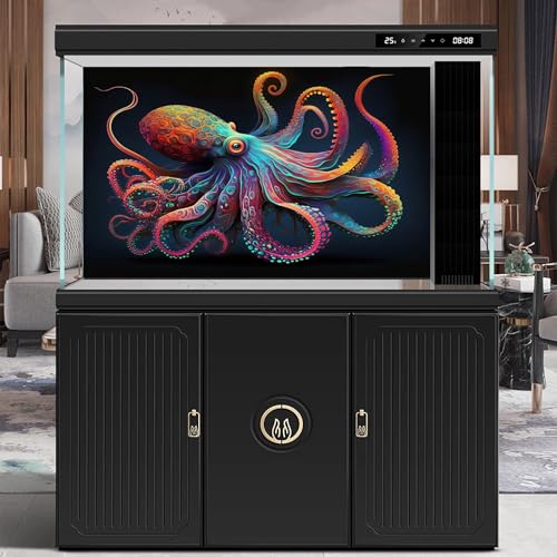 Exquisite Octopus Aquarium Background Abstract Colorful Octopus Terrarium Background Glowing Octopus on Black Background Fish Tank Backdrop Octopus Backdrops Poster Wallpaper Decors Vinyl 24x12in (24(W)x12(H)in / Cartoon Purple)