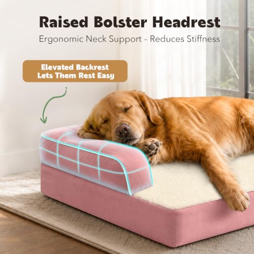 Orthopedic Washable Dog Bed with Bolster for Medium to Large Dogs (36.0"L x 27.0"W x 7.0"Th / Pink)