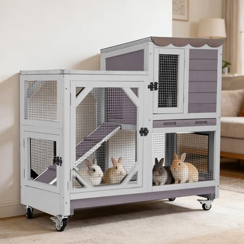 Wooden 2 Story Rabbit Hutch Indoor Outdoor (Gray / 39.3"L x 22.0"W x 36.8"H)