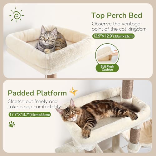 52in Cat Tree Tower for Indoor Cats (Beige / L)