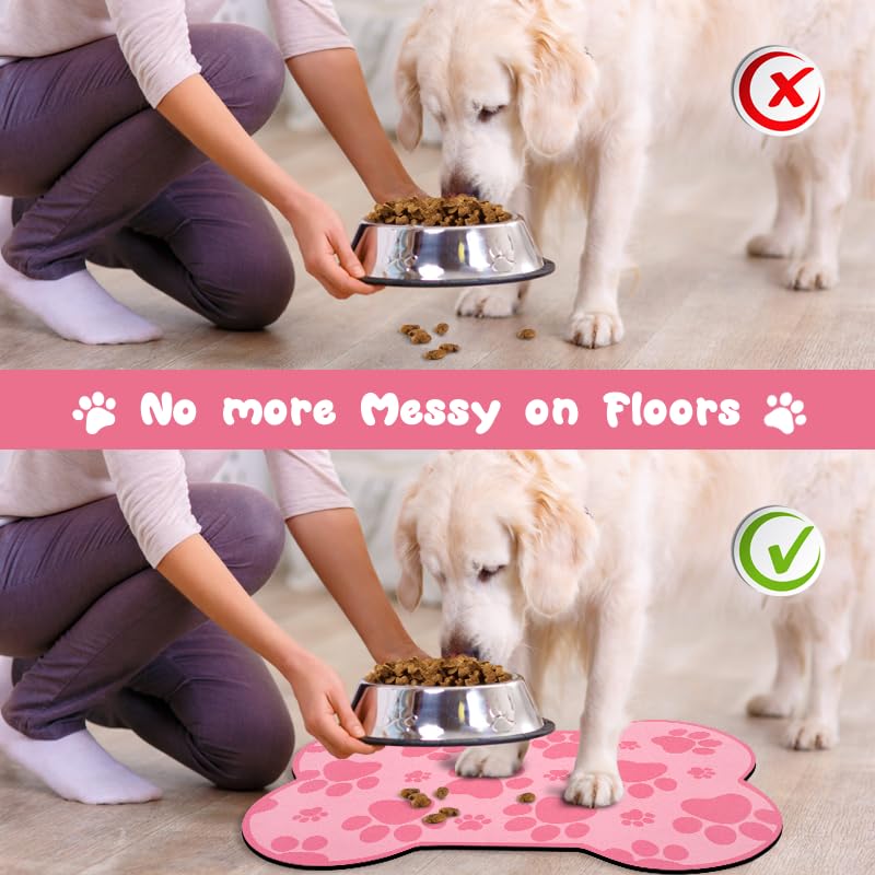 Dog Food Mats for Floors Waterproof (Dark Pink / 19"L x 12"W)