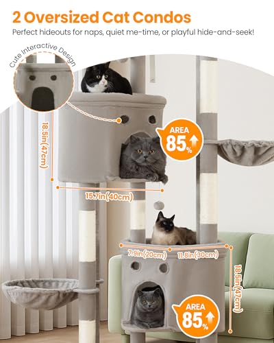 Cat Tree for Indoor Cats Large Adult (Light Grey / 84 Inch)