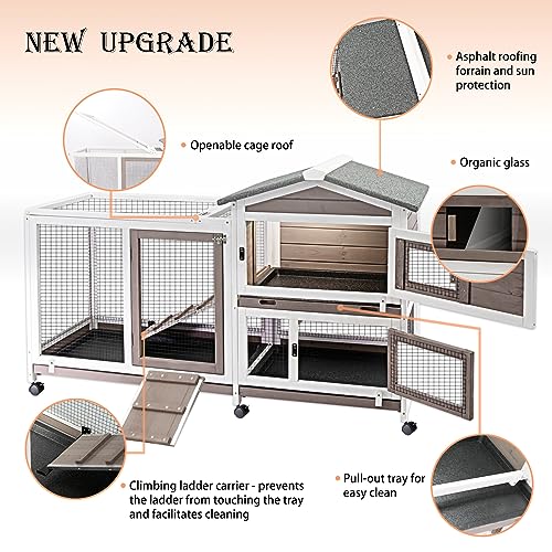 57" L Large Rabbit Hutch with Run (57.1"L x 21.7"W x 34.3"H)