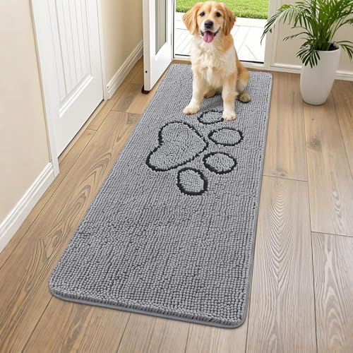 Dog Door Mat for Muddy Paws (59"X24" / Grey and Black)