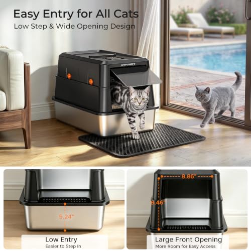 XL Stainless Steel Cat Litter Box with 180° Flip (Matte Black / X-Large)