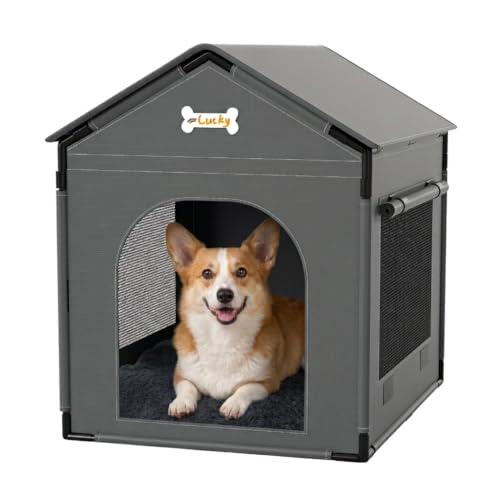 27.6" Dog House Indoor Outdoor Dog Kennel Tent Bed (Grey / L: 27.6"L x 21.3"W x 26.8"H)