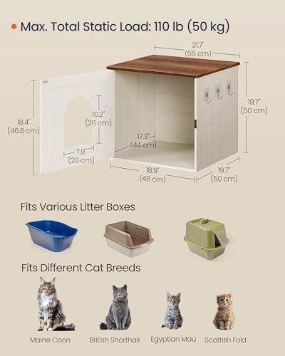 Toolless Assembly Litter Box Enclosure (Rustic White + Honey Brown / M (21.7"L x 19.7"W x 19.7"H))