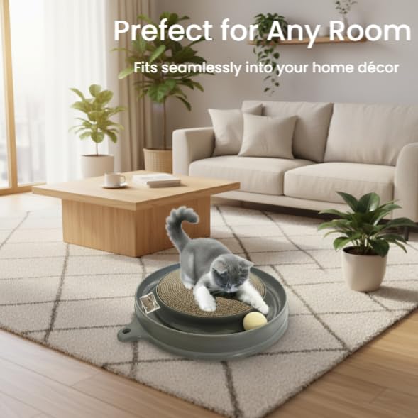 Cat Scratcher Toy with Ball Track for Indoor Cats and Kittens (Gray)