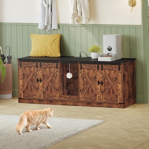 Cat Litter Box Enclosure for 2 Cats (Rustic Brown)