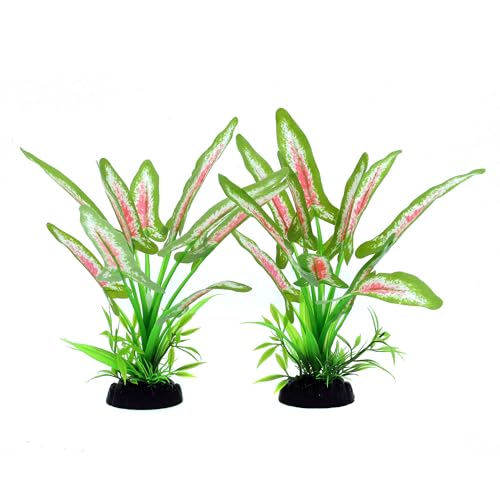 Silk Aquarium Plants for Betta Fish Tank (Green-wine / 8 Inch)