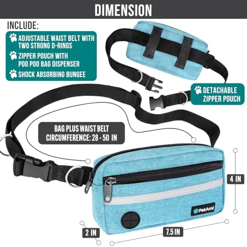 Hands Free Dog Leash Waist Belt Bag Fanny Pack (Turquoise / 1 Leash)
