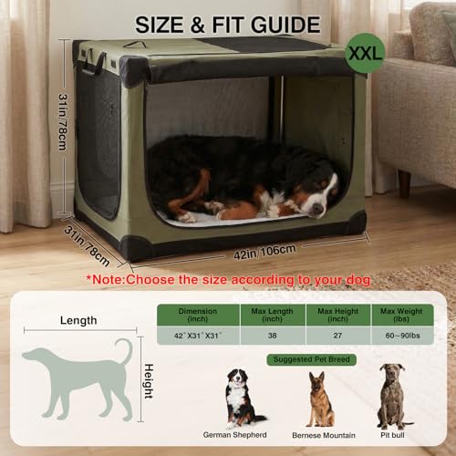 42 x 31 x 31 Inch Collapsible Soft Dog Crate for Dogs Up to 90 lbs (42.0"L x 31.0"W x 31.0"H / Green)