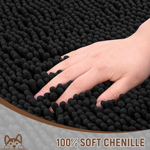 Absorbent Dog Door Mat for Muddy Paws (60"L x 30"W x 1" Th / Black)