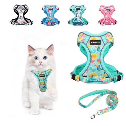 Cat Harness and Leash Set[MAX Safety 4th (H603 Pro Green Tropics / X-Small (4-6lb))