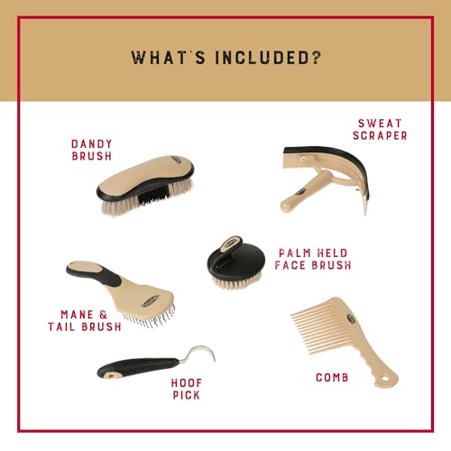 6 Piece Horse Grooming Kit (Black/Tan)