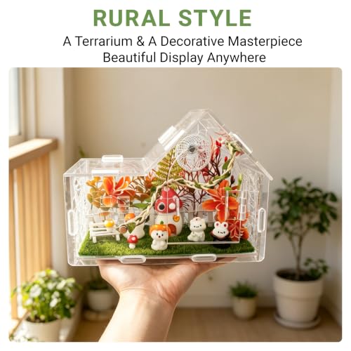Acrylic Jumping Spider Enclosure Kit 25PCS with Decor (orange-Fairy Tale)