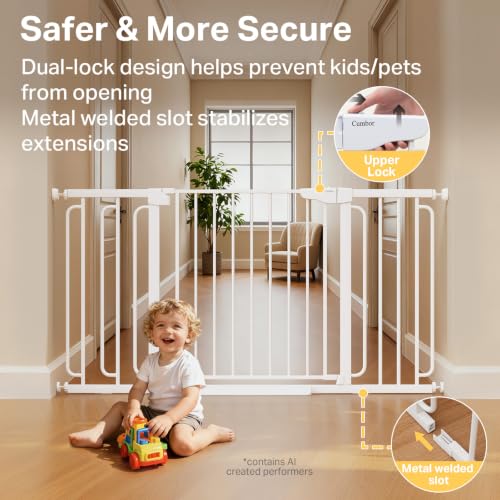 36.6 59" Extra Wide Baby Gate for Stairs (White / 36.6-59"W x 30.5"H)