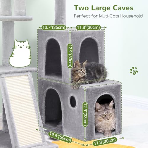Maine Coon Cat Tower for Indoor Adult Cats (Light Grey / 50 inch)
