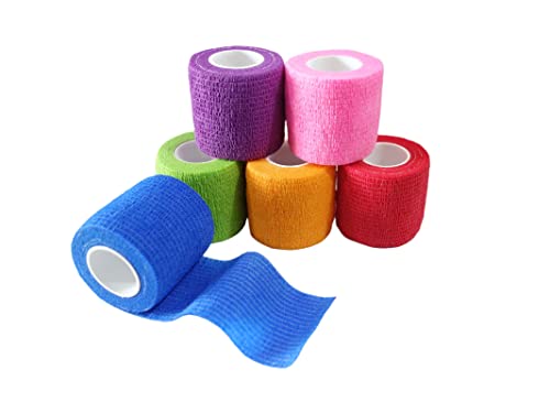6 Pack 2" x 5 Yards Self Adhesive Bandage Wrap Breathable Cohesive Vet Wrap for Pets (2 Inch (Pack of 6) / Mixed Colors)