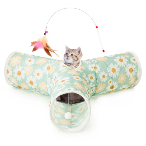 Cat Tunnel, 3-Way Collapsible Toy, Large Size Daisy Green Printed (Daisy Green Printed / Large)