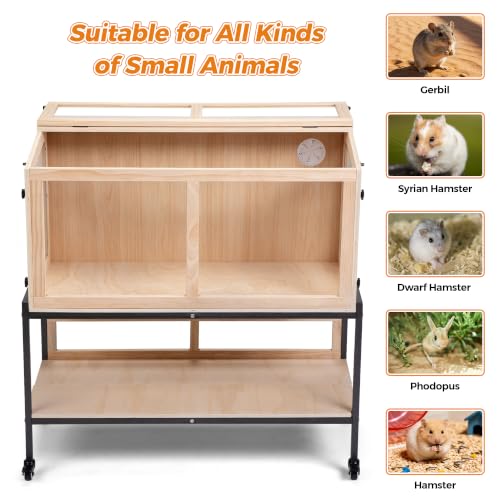 Wooden Hamster Cage with Storage Shelf＆Lockable Wheels 39"X18"X40" (39"L x 18"W x 40"H)