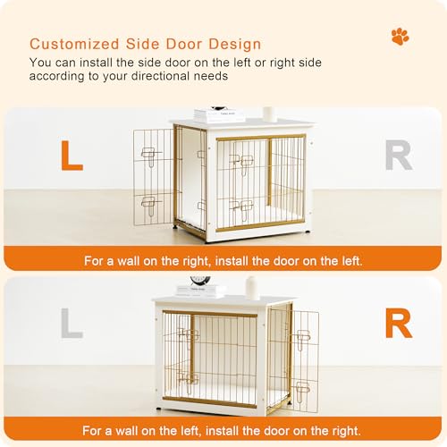 32.5" Dog Crate Furniture with Cushion (White+Gold / 32.5"L x 21.9"W x 25.6"H)