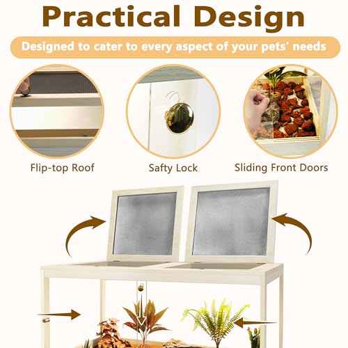 34 Gallon Reptile Terrarium Tank 32 Inch Lizard Tank Bearded Dragon Tank with Metal Mesh Roof Door (Oak / 34 Gallons)