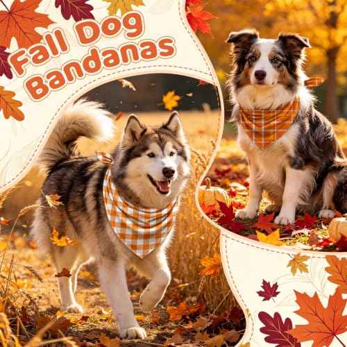 200 Pcs Fall Plaid Dog Bandanas Bulk Autumn Gingham Check Pattern (25.6 x 17.7 x 17.7 Inch / Fall Plaid)