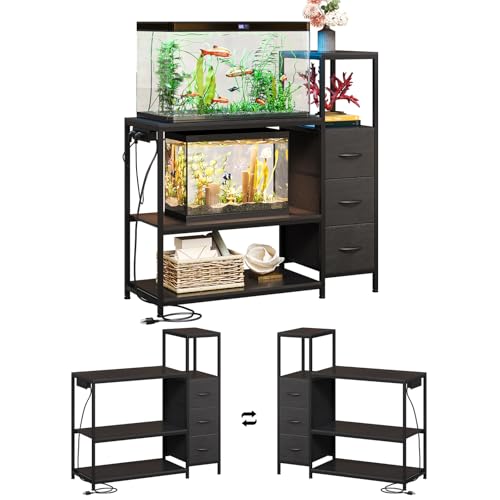 20 29 Gallon Aquarium Stand with Drawers & Power Outlet (Black)