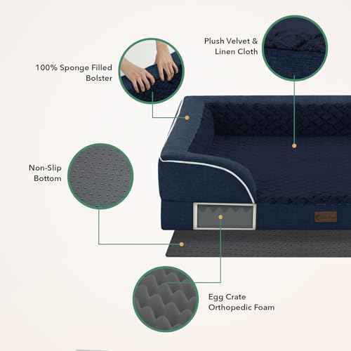 Orthopedic Dog Bed for Extra Large Dogs (Navy Blue / 48.0"L x 30.0"W x 8.5"Th)