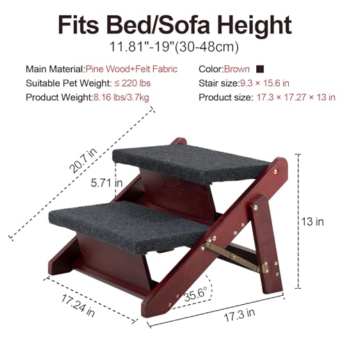 Wooden Pet Stairs (2 Steps – For Sofas (11–19 in) / 17.3" L x 17.24" W x 13" H)