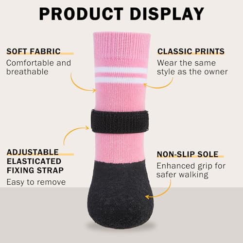 Anti Slip Dog Boots & Paw Protectors for Hardwood Floor (Light Pink / X-Large(Paw width 2.36in/6cm))