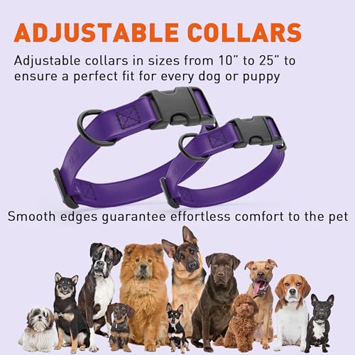 Biothane Waterproof Dog Collar with Quick Release Buckle Strong Coated Nylon Webbing with Odor (5/8"W by 10-14"L / Violet Purple)