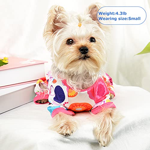 Dog Pajamas Pjs Spring Summer Dog Clothes for Small Dogs Girl (Floral / Large (10-15))