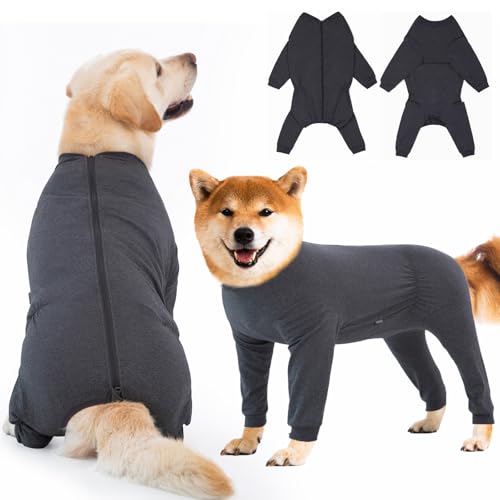 Dog Onesie Surgery Recovery Suit for Large Medium Bodysuit Dogs Pajamas PJS Full Body for Shedding (2XL / Dark Grey)
