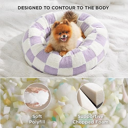 Shown on TV Jacquard Donut Cute Small Dog Beds (23.0"L x 23.0"W x 7.0"Th / Lavender Checks)