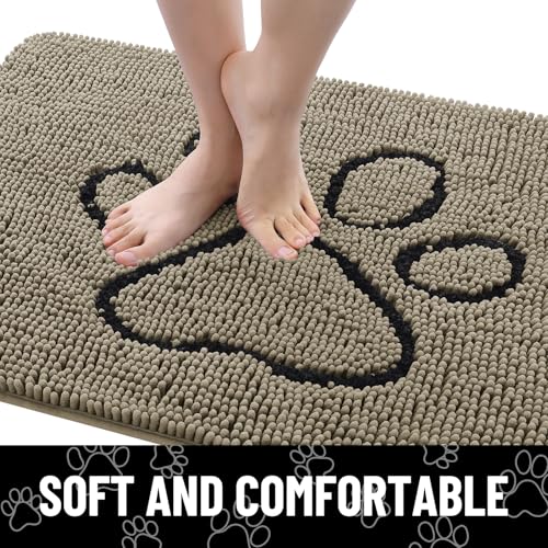 Dog Door Mat for Muddy Paws (48"X30" / Warm Taupe and Black)