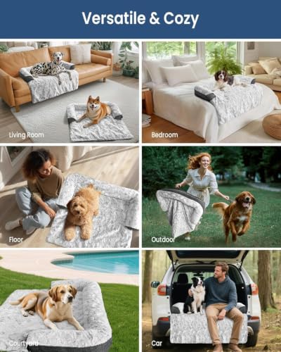 Calming Dog Bed for Couch with Cozy Raised Edge (Dark Grey / 53"L x 39"W x 5"Th)