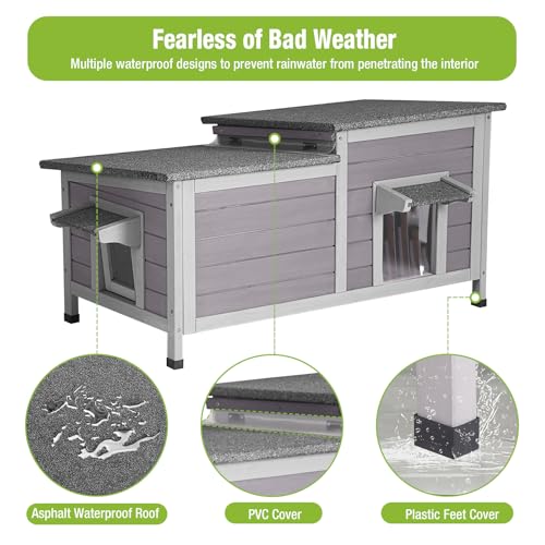 Outdoor Cat House Weatherproof Feral Kitty Shelter for Winter Cat Condo with Large Opening Roof (Classic Styles - 39.1"W)