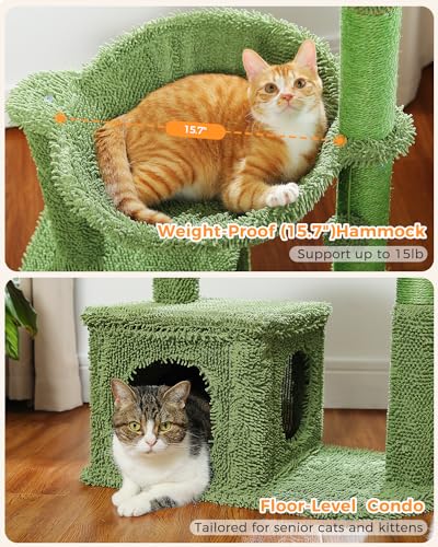 40" Cactus Cat Tree with Hammock (40" / Cactus Green)