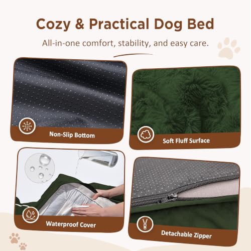 Waterproof Orthopedic Dog Bed for Extra Large Dogs (42.0"L x 30.0"W x 8.5"Th / Olive Green)