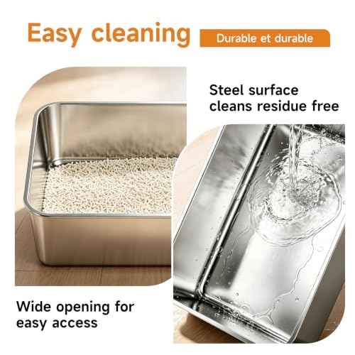 Stainless Steel Cat Litter Box Sturdy Metal Pan for Cats and Pets (17.32L''×13.38''W×5.11''H)