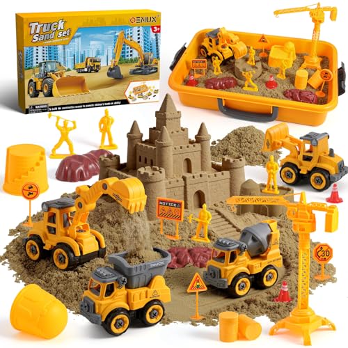 Construction Play Sand Kit with 4 Take Apart Trucks for Boys Age 3