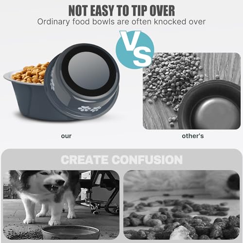 Stainless Steel Dog Bowls (Grey / 6.6 Cups/53 OZ)