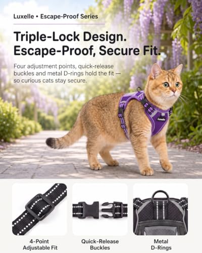 Escape Proof Cat Harness and Leash Set (Purple / M)