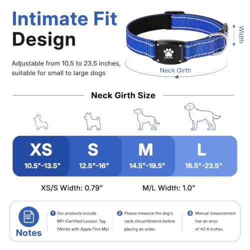 GPS Dog Collar with Tracker (Blue / M(14.5''-19.5''))