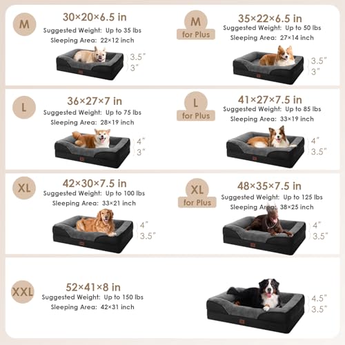 Orthopedic XL Dog Bed for Large Dog (Grey/Black / 48x35x7.5)