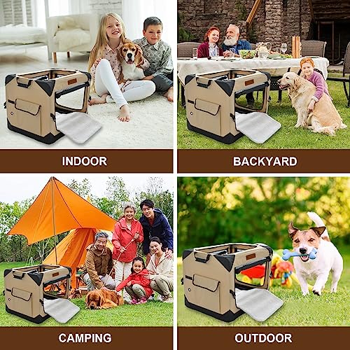 36 Inch Collapsible Soft Dog Crate for Large Dogs (Beige / 36.0"L x 25.0"W x 25.0"H)