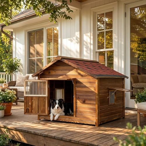 Outdoor Dog House Weatherproof with Window (Wood / XL)